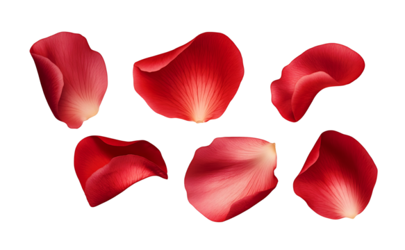 A falling or flying red rose flower petals isolated on a transparent background [PNG].


