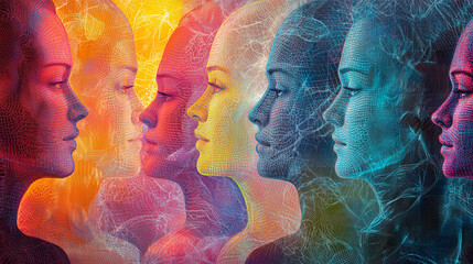 A seamless flow of communication is illustrated through a digital tapestry of interconnected faces.