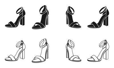 high heels icon set, high heels sandal or slipper vector illustration isolated on white background.