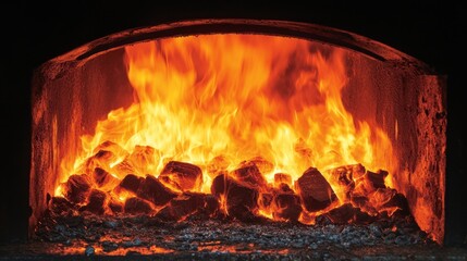 Intense Fire and Coal Burning in a Furnace: A Powerful Visual of Energy and Heat