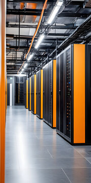 Data center com fileiras de racks de servidores