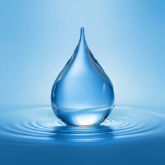 clear water drop creates ripples in serene blue background