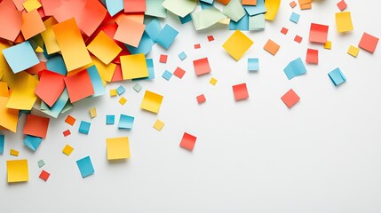 Colorful Collection of Sticky Notes in Various Shapes and Sizes Arranged on a Clean White Surface for Creative Office or Study Environment