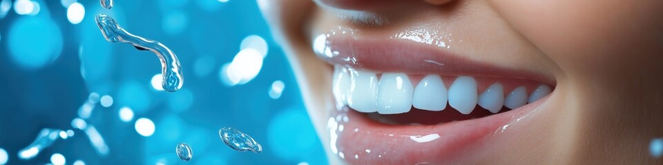 Obraz premium A woman with a big smile on her face. The image is of a woman with a big smile on her face, and it is a close up of her teeth. Concept of happiness and positivity
