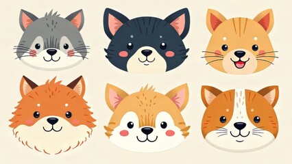 Fototapeta premium Cute Animal Faces Hand Drawn Characters - AI Art