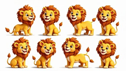 Cute Cartoon Lions in Various Poses - Playful Animal Illustrations
