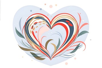 Stylized heart design with vibrant swirls and patterns for limerence concept and copy space  on white background