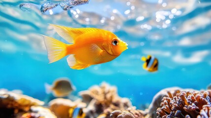 Fototapeta premium Bright Orange Fish Swimming Gracefully in Clear Tropical Water