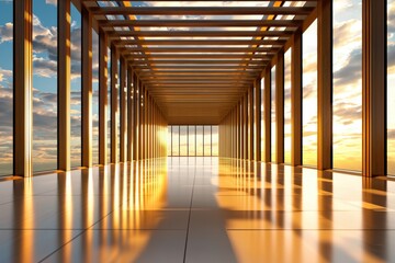 Modern Interior Architecture with Warm Sunset Light and Open Space