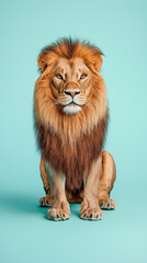 Fototapeta premium Discover the beauty of a stunning lion portrait, featuring rich textures and striking details, set against a soothing pastel background, perfect for wildlife lovers.
