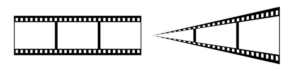 35mm film strip vector design with 3 frames on white background. Black film reel symbol illustration to use for photography, television, cinema, photo frame.