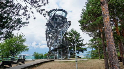 Colorful observation deck over the town of Razlog, Bulgaria.