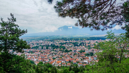 Panoramic view of the mountain town of Razlog, Bulgaria.