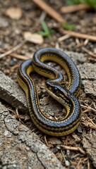 Obraz premium Cute garter snake in Benezette, PA backyard.