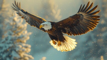 Fototapeta premium Majestic Eagle Soaring High Above the Mountainous Landscape Symbolizing Power and Vision