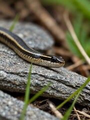 Fototapeta premium Cute little garter snake in a Benezette, PA backyard.