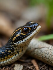 Fototapeta premium Cute little garter snake in a Benezette, PA backyard.