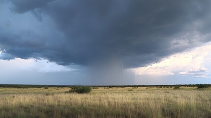 Stormy Sky Over Grassland Lightning Strikes