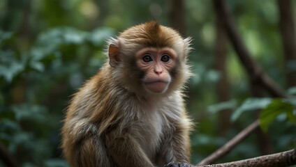 Fototapeta premium Cute monkey in a forest.
