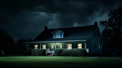 Charming Rural Cottage with Blue Sky and Lush Garden in a Picturesque Landscape