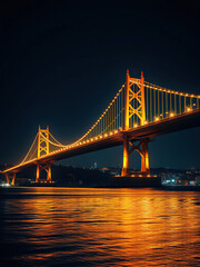 Obraz premium Golden Istanbul Bosphorus Bridge at Night with Long Exposure, turkish architecture, city lights, long exposure photography, istanbul turkey