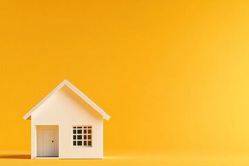 Minimalist house model on vibrant yellow background