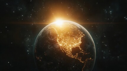 Fototapeta premium Earth glowing with radiant light in a harmonious universe, representing unity, global hope, and the interconnectedness of life