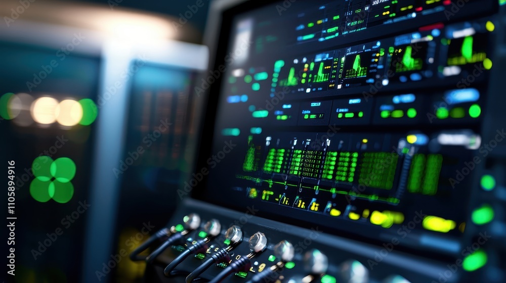 Poster high-tech digital dashboard displaying data visualizations and metrics