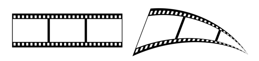 35mm film strip vector design with 3 frames on white background. Black film reel symbol illustration to use for photography, television, cinema, photo frame.