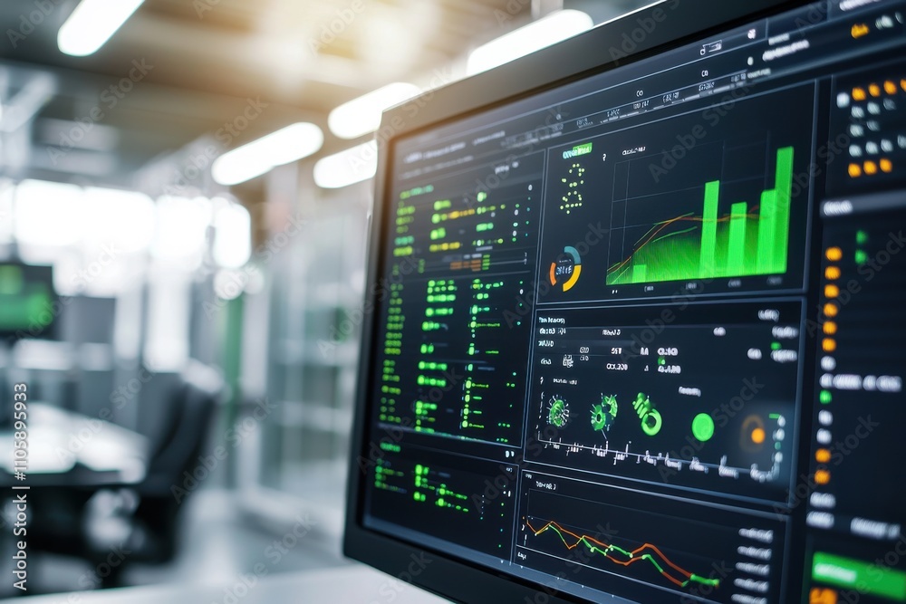 Poster modern data analytics dashboard with indicators and graphs displayed