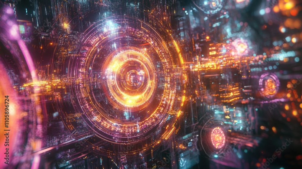 Poster quantum sensors captured in an artistic layout, glowing with energy fields and surrounded by advance