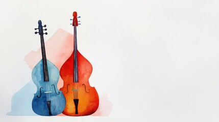 Naklejka premium Watercolor guitars in blue and orange hues on a white background