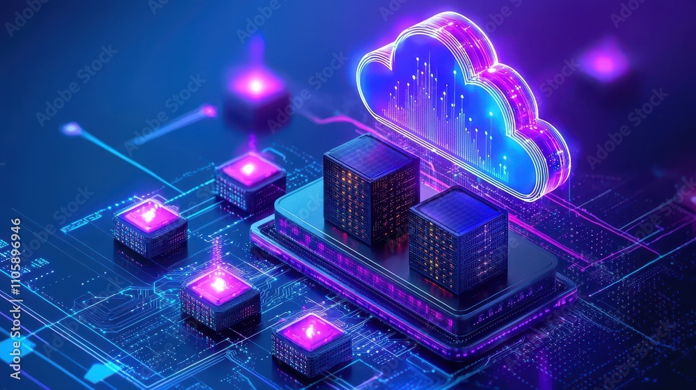 Poster futuristic cloud computing concept with network data connections