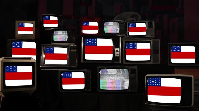 Brazilian Amazonas State Flag Displayed on Stacked Vintage Televisions - 4K