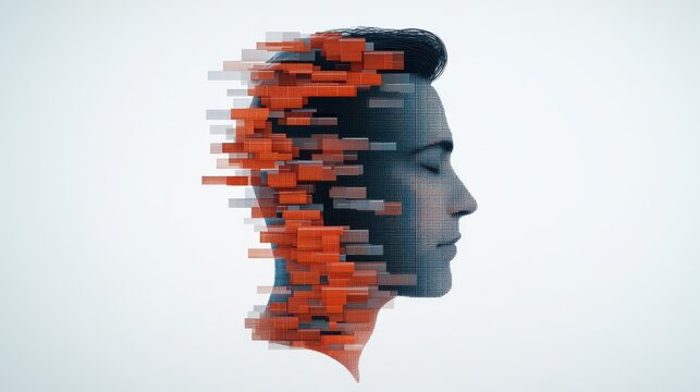 Abstract digital silhouette with colorful glitch effects