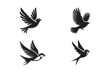 Set of Flying Bird Silhouette Vector Illustrations for Logos and Design