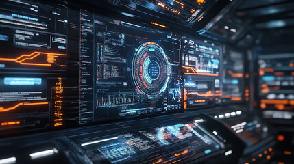 Obraz premium Future tech illustrations depict the potential of 3D integrated analytics platforms.