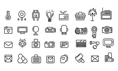 Collection of Diverse Line Icons for Technology and Communication