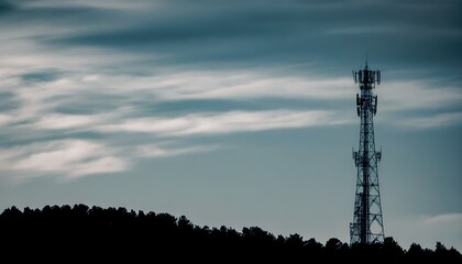 Fototapeta premium Telecommunication Tower Silhouette in Peaceful Night Sky