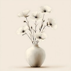 Serene Still Life A Bouquet of White Flowers in a Cream Vase.