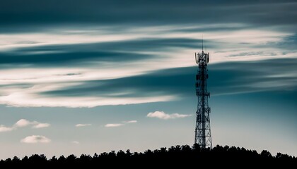 Fototapeta premium Telecommunication Tower Silhouette in Peaceful Night Sky