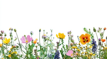 Fototapeta premium Vibrant spring floral banner for a seasonal design, isolated on white 