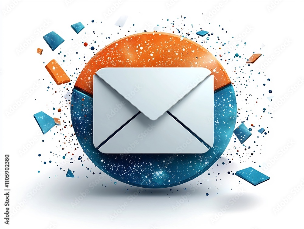 Poster minimalist envelope icon with sharp edges and subtle shadows representing email or messaging service