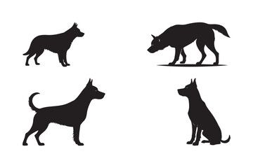 Four Editable Dog Silhouette Vector Illustration 
