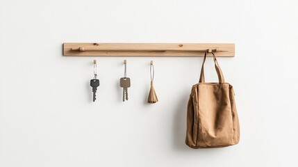 Wooden wall mounted key and bag holder.