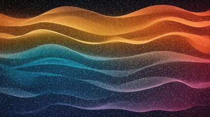 Colorful Abstract Waves with Glittering Particles on a Dark Background, Ideal for Artistic, Modern, and Vibrant Designs in Digital Media and Print Projects