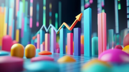 Vibrant Data Analysis with Colorful Bar Charts and Growth Metrics