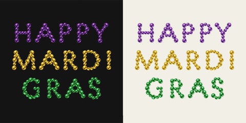 Mardi Gras headline, caption made with beads in traditional colors. Design element for holiday design, decoration