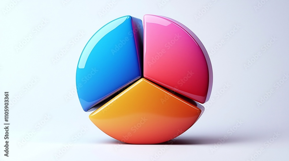Poster vibrant circular pie chart icon symbolizing data analytics and visualization on clean white backgrou