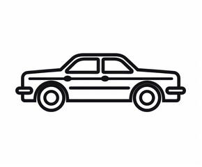 Obraz premium Minimalist black-and-white line art illustration of a car with a classic design, featuring clean outlines on a white background.